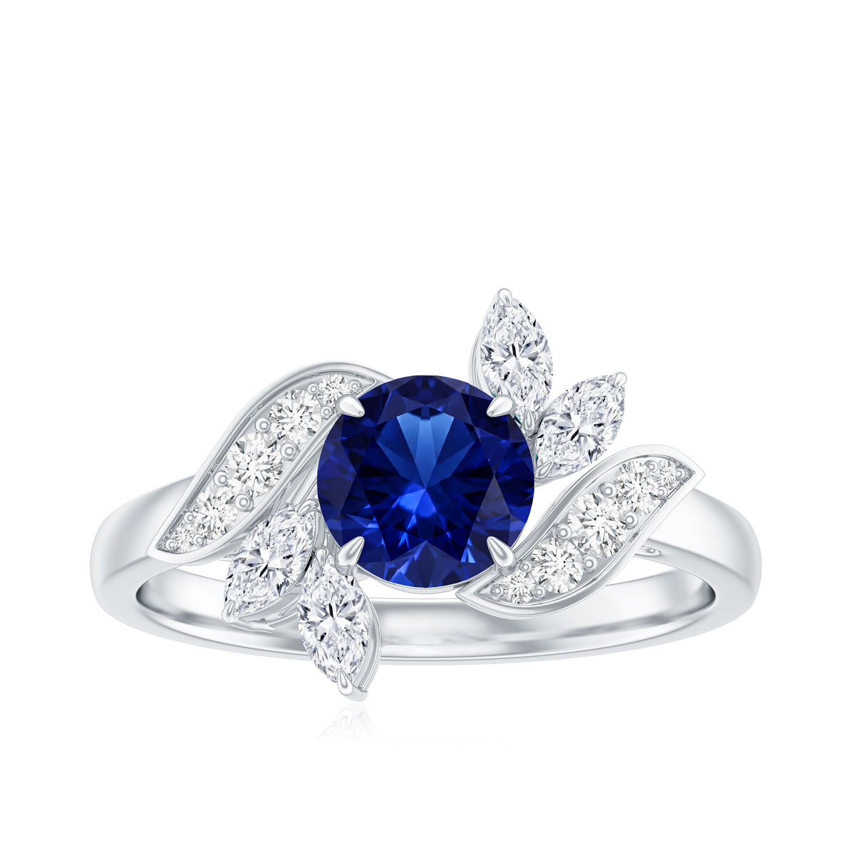 Nature Inspired 1 Carat Lab Grown Blue Sapphire Engagement Ring with Diamond AAAA - Rosec Jewels