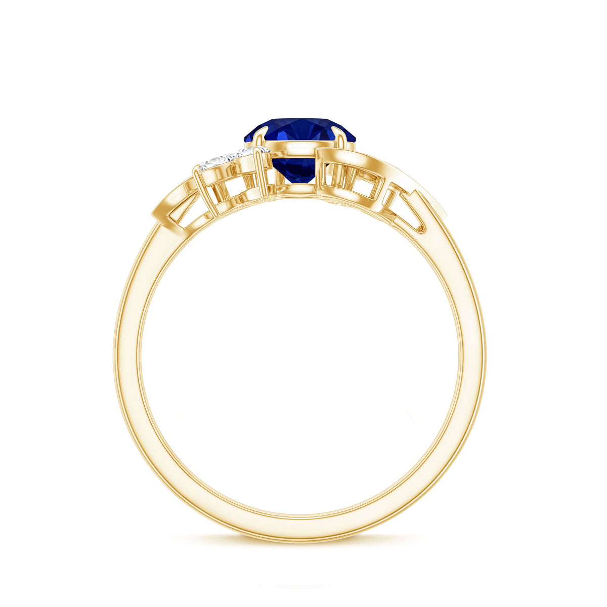 Nature Inspired 1 Carat Lab Grown Blue Sapphire Engagement Ring with Diamond AAAA - Rosec Jewels
