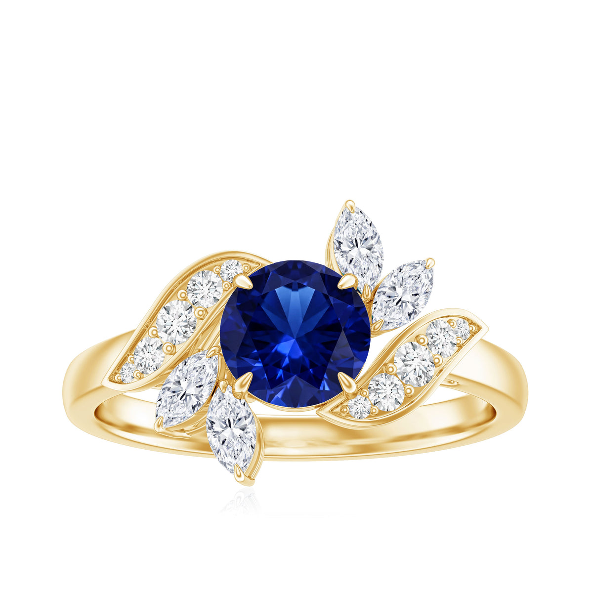 Nature Inspired 1 Carat Lab Grown Blue Sapphire Engagement Ring with Diamond AAAA - Rosec Jewels