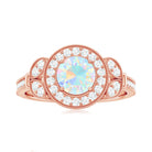 Vintage Inspired Ethiopian Rainbow Opal Engagement Ring with Diamond Halo AAA - Rosec Jewels
