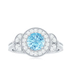 Rosec Jewels-Vintage Inspired Real Aquamarine Engagement Ring with Diamond Halo