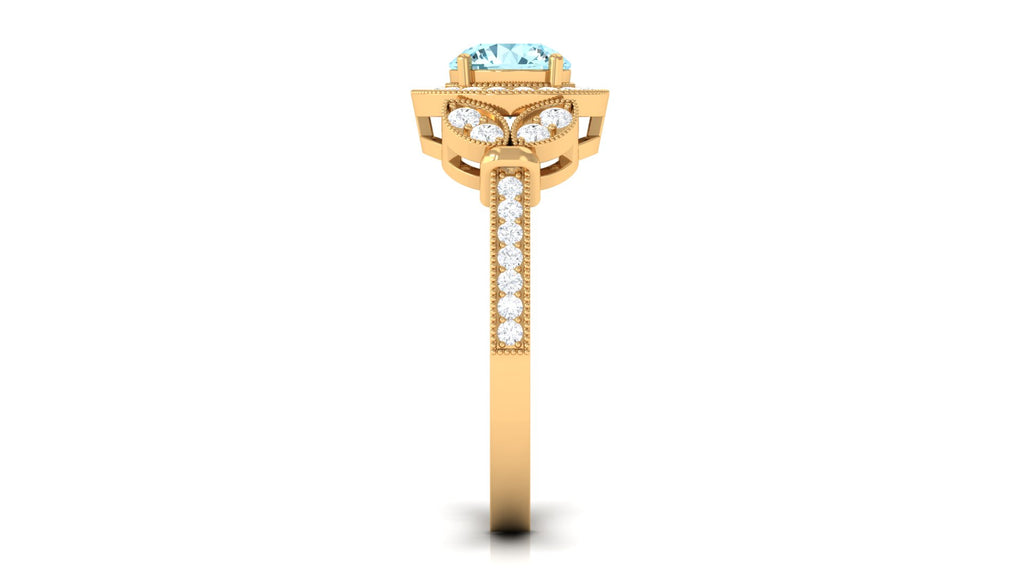 Vintage Inspired Aquamarine Engagement Ring with Diamond Aquamarine - ( AAA ) - Quality - Rosec Jewels