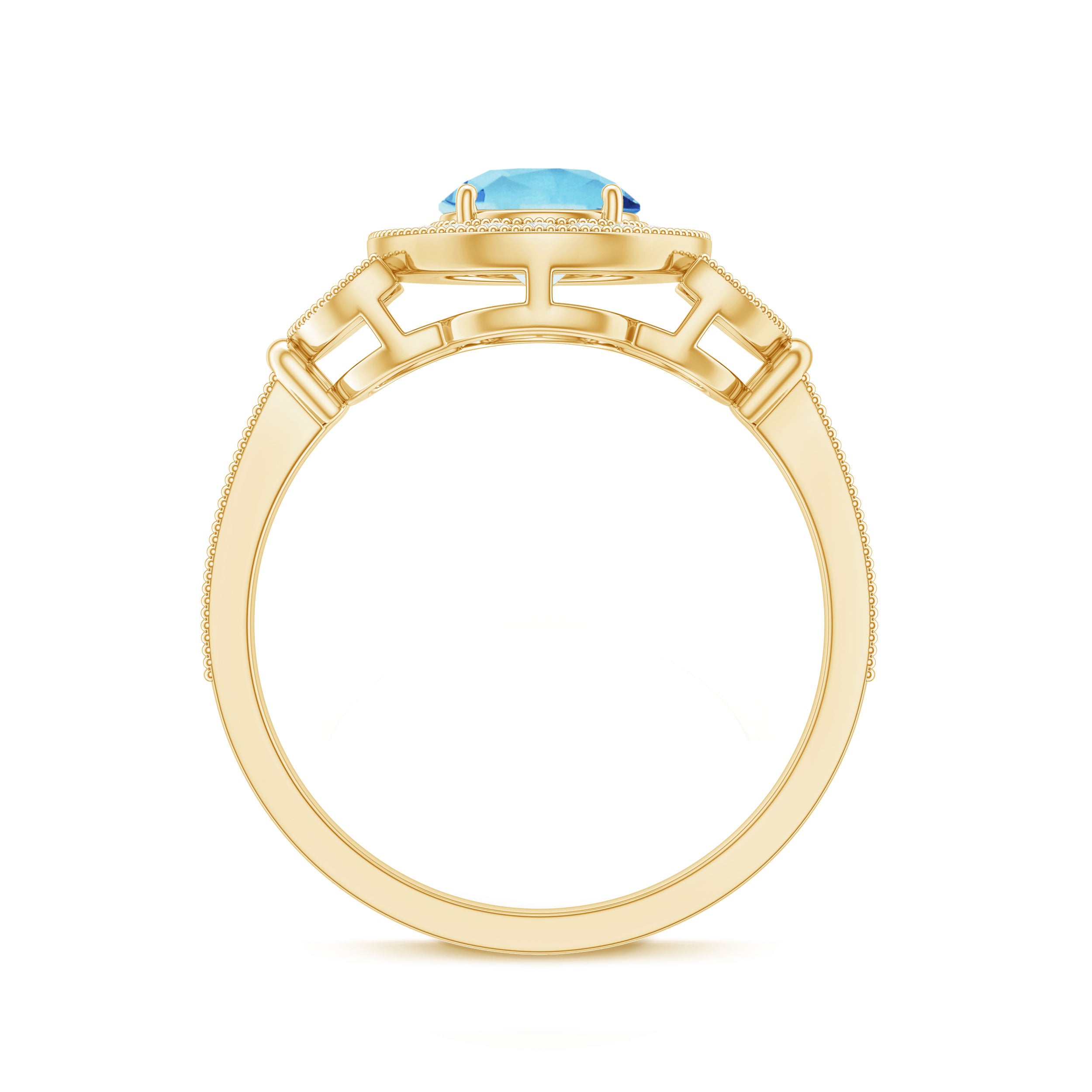 Rosec Jewels-Vintage Inspired Real Aquamarine Engagement Ring with Diamond Halo