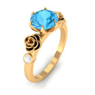 Solitaire Swiss Blue Topaz Flower Ring with Diamond Swiss Blue Topaz - ( AAA ) - Quality - Rosec Jewels