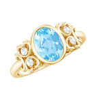 Rosec Jewels-Natural 1 Carat Oval Aquamarine Statement Engagement Ring with Diamond
