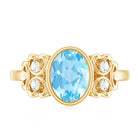 Rosec Jewels-Natural 1 Carat Oval Aquamarine Statement Engagement Ring with Diamond