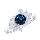 London Blue Topaz and Diamond Flower Engagement Ring AAA - Rosec Jewels