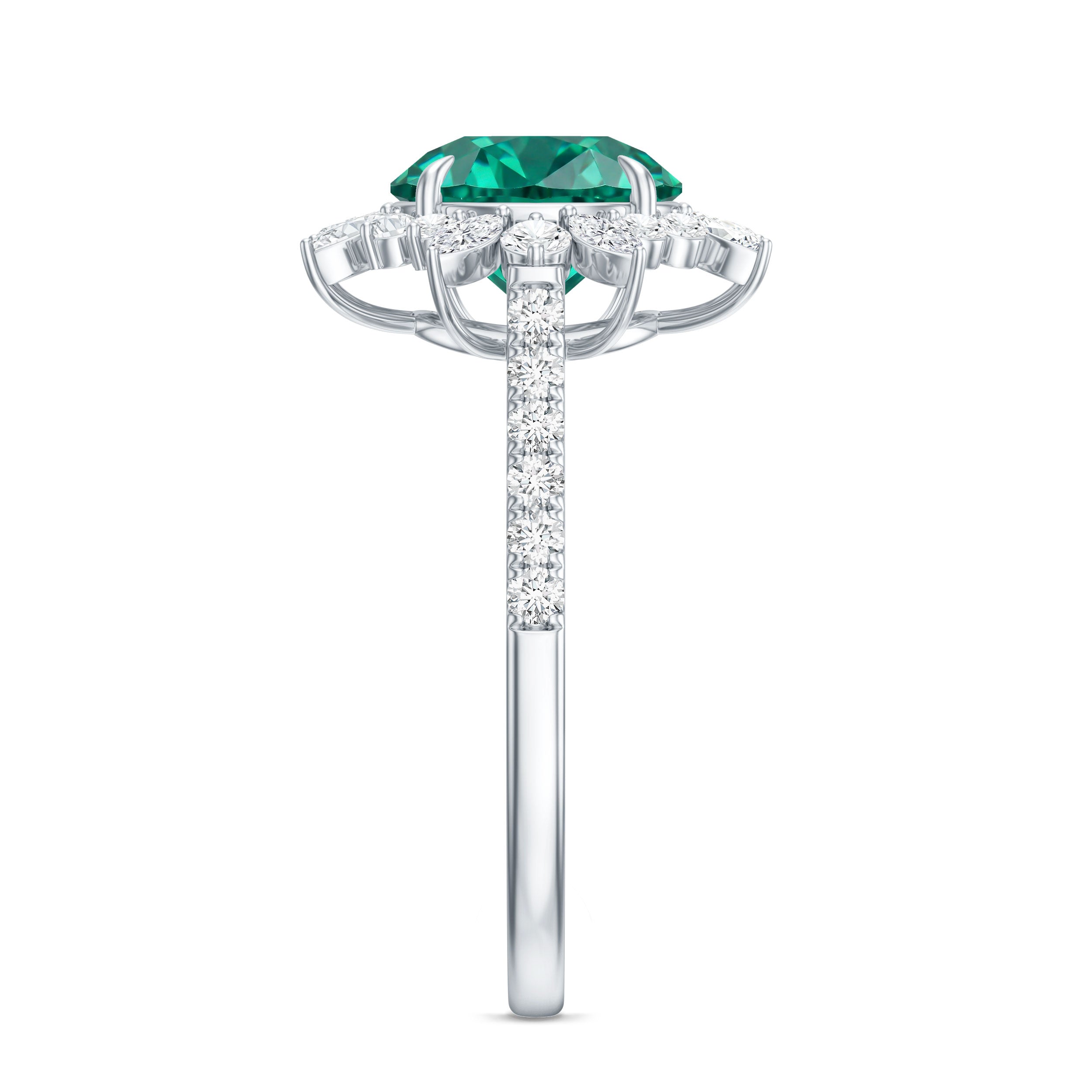 Certified 8 mm Lab Grown Emerald Cocktail Ring with Halo AAAA - Rosec Jewels