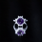 Natural 2 Carat Amethyst Statement Engagement Ring with Moissanite Halo AAA - Rosec Jewels