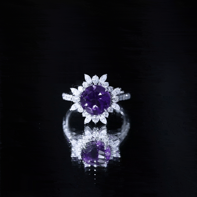 Rosec Jewels-Natural 2 Carat Amethyst Statement Engagement Ring with Moissanite Halo