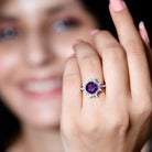 Natural 2 Carat Amethyst Statement Engagement Ring with Moissanite Halo AAA - Rosec Jewels