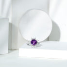 Natural 2 Carat Amethyst Statement Engagement Ring with Moissanite Halo AAA - Rosec Jewels