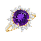 Natural 2 Carat Amethyst Statement Engagement Ring with Moissanite Halo AAA - Rosec Jewels
