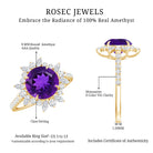Natural 2 Carat Amethyst Statement Engagement Ring with Moissanite Halo AAA - Rosec Jewels