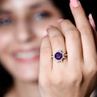Natural 2 Carat Amethyst Statement Engagement Ring with Moissanite Halo AAA - Rosec Jewels
