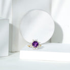 Natural 2 Carat Amethyst Statement Engagement Ring with Moissanite Halo AAA - Rosec Jewels