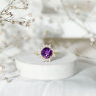 Natural 2 Carat Amethyst Statement Engagement Ring with Moissanite Halo AAA - Rosec Jewels