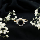 Real Black Spinel Engagement Ring with Moissanite Halo AAA - Rosec Jewels