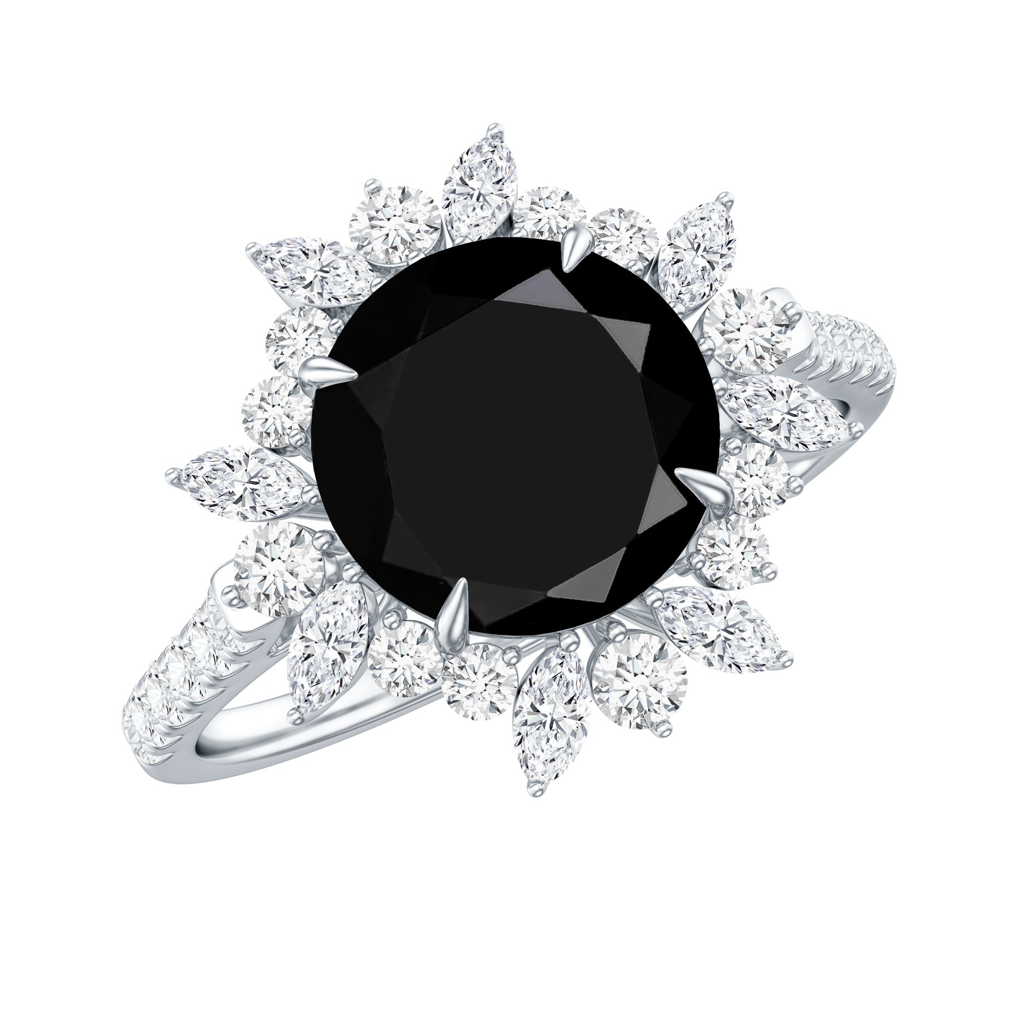 Certified Black Onyx and Moissanite Statement Engagement Ring AAA - Rosec Jewels