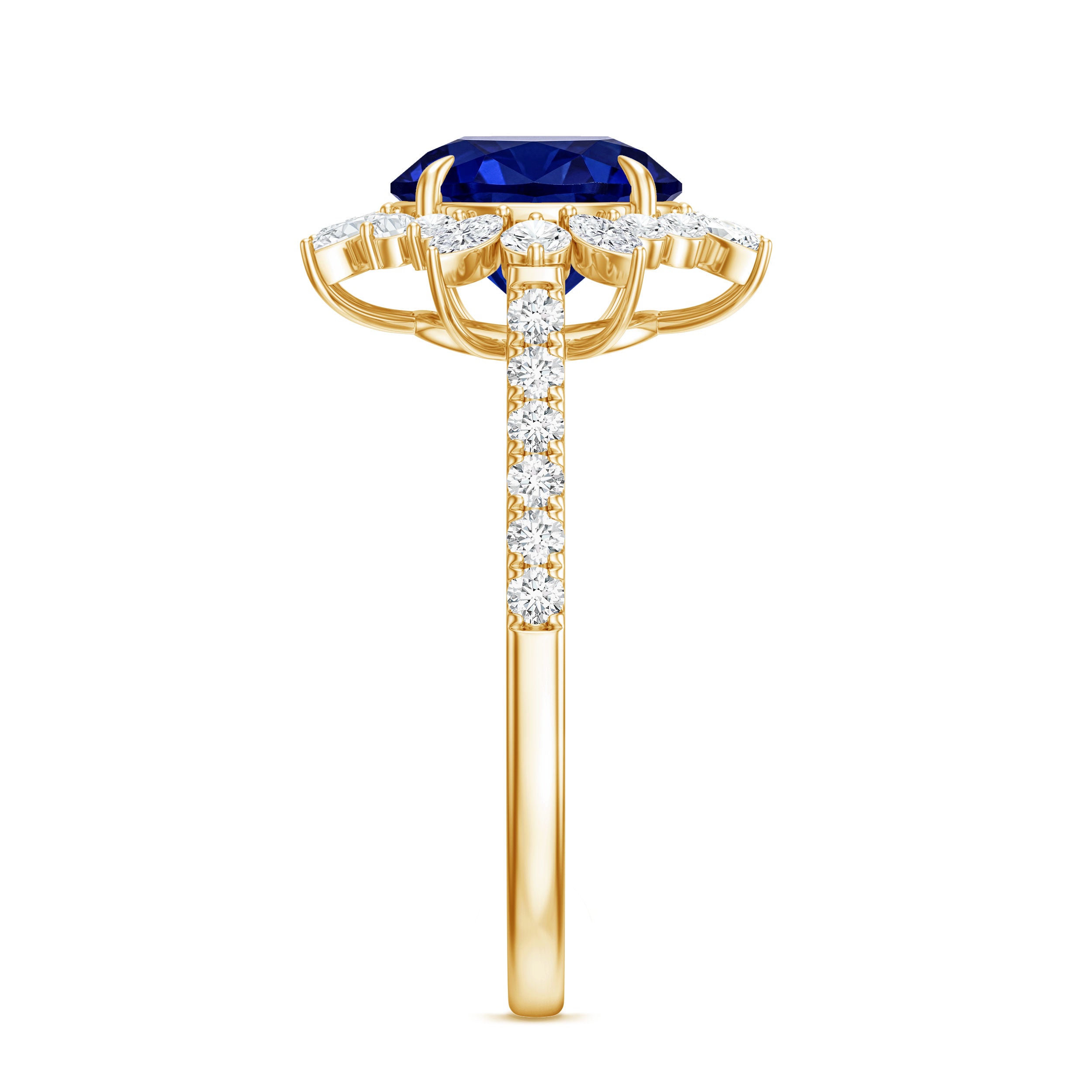 Certified 2.7 Carat Lab Grown Blue Sapphire Engagement Ring with Diamond Halo AAAA - Rosec Jewels