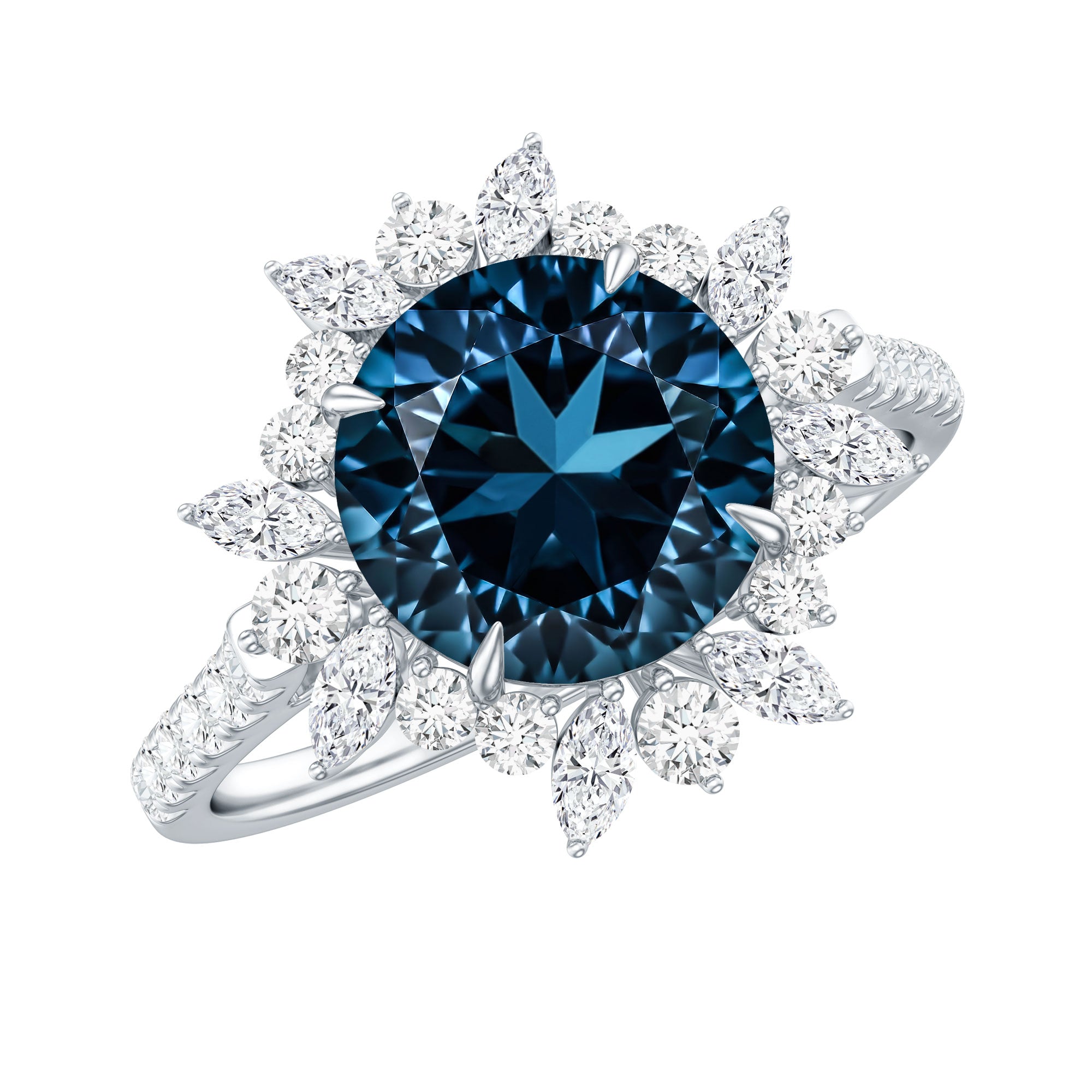Certified London Blue Topaz and Diamond Statement Engagement Ring AAA - Rosec Jewels