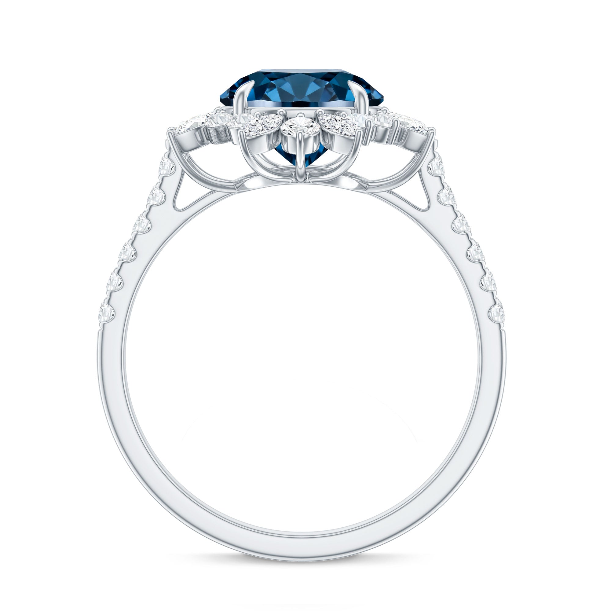Certified London Blue Topaz and Diamond Statement Engagement Ring AAA - Rosec Jewels