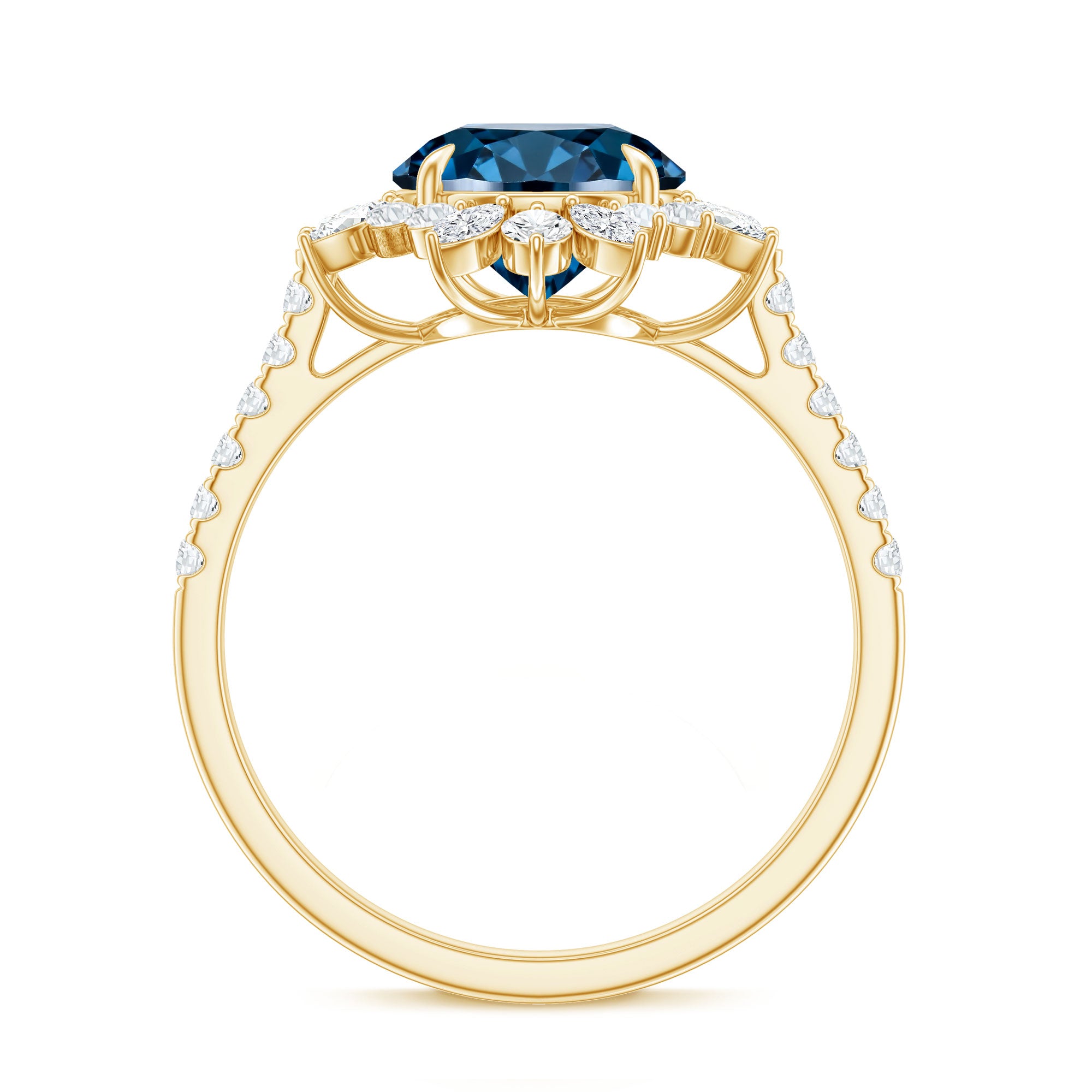 Certified London Blue Topaz and Diamond Statement Engagement Ring AAA - Rosec Jewels