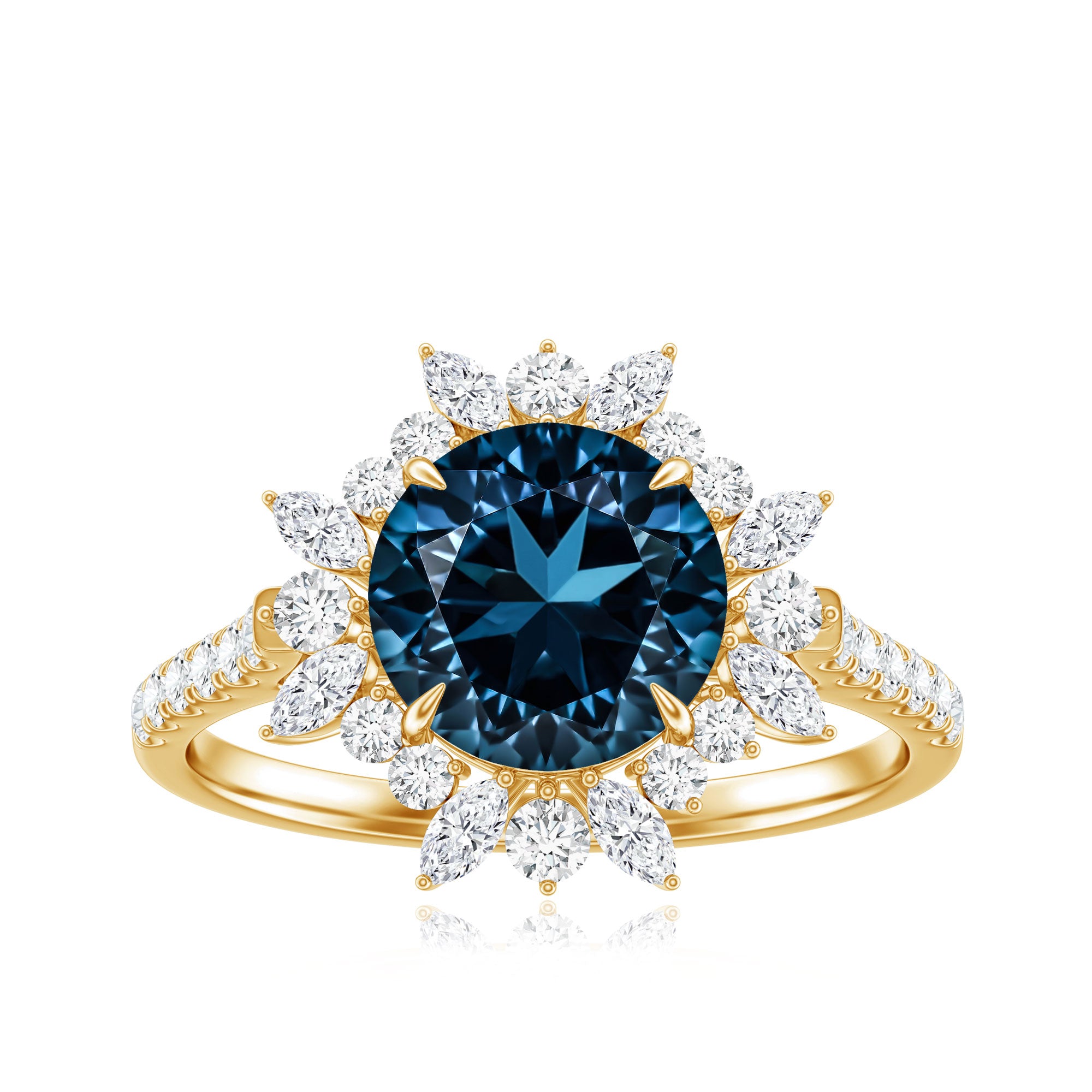 Certified London Blue Topaz and Diamond Statement Engagement Ring AAA - Rosec Jewels