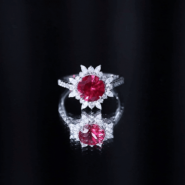 Certified 2.35 Carat Lab Grown Ruby and Diamond Engagement Ring AAAA 14K Yellow Gold Plated Silver - Rosec Jewels