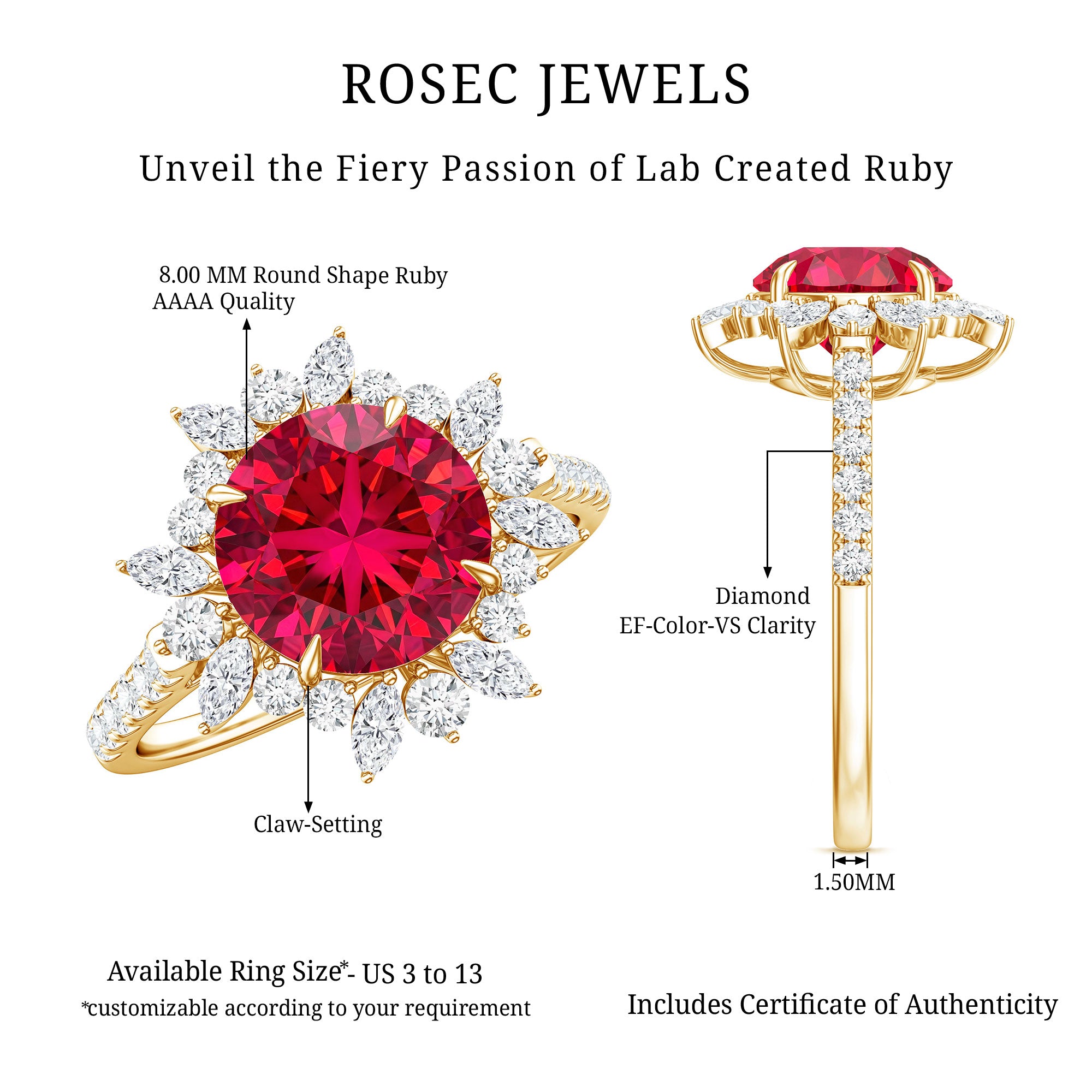 Certified 2.35 Carat Lab Grown Ruby and Diamond Engagement Ring