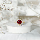 Certified 2.35 Carat Lab Grown Ruby and Diamond Engagement Ring AAAA 14K Yellow Gold Plated Silver - Rosec Jewels