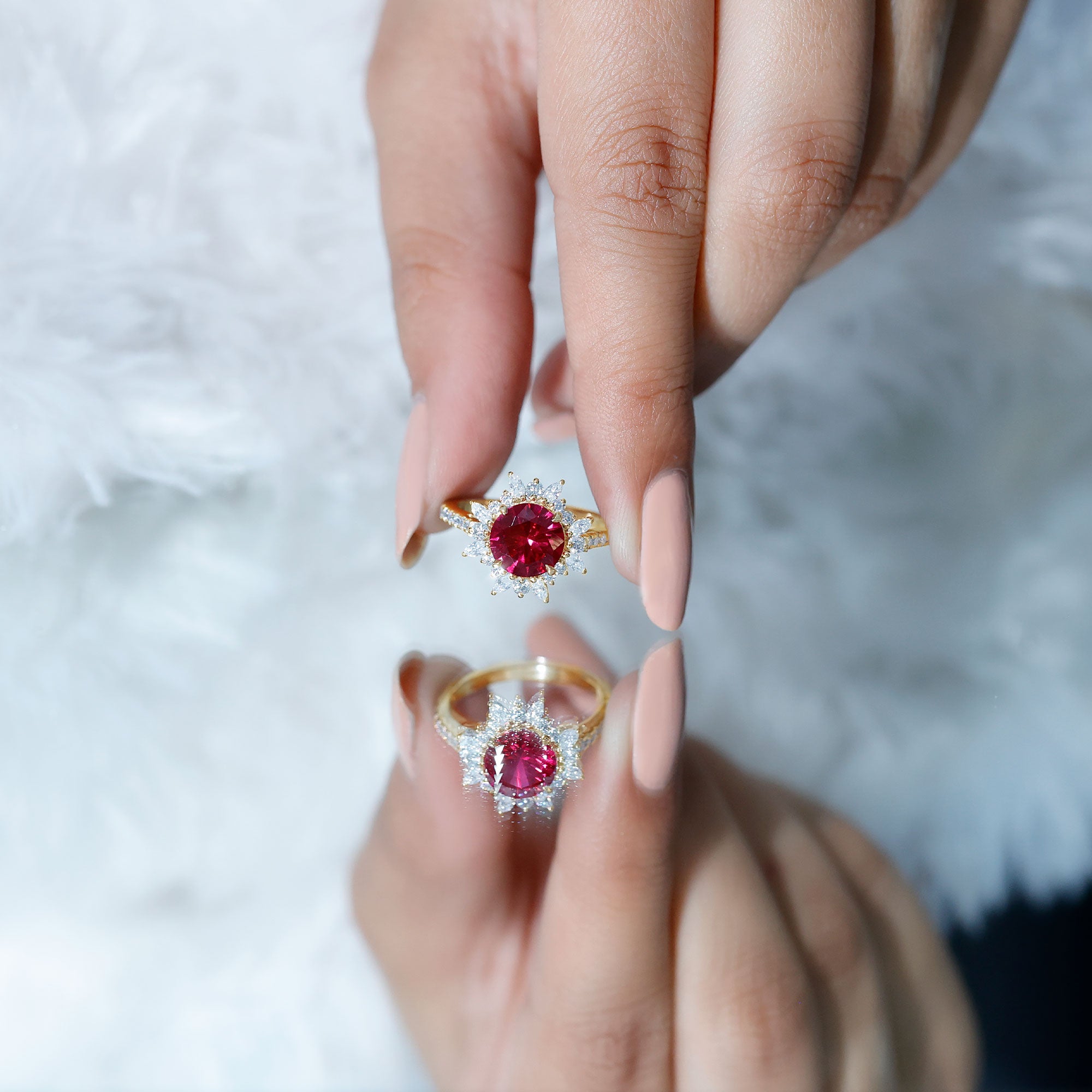 Certified 2.35 Carat Lab Grown Ruby and Diamond Engagement Ring