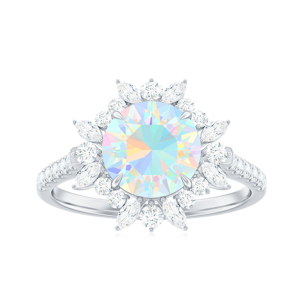 Rosec Jewels-3 CT Ethiopian Opal Cocktail Ring with Moissanite Floral Halo