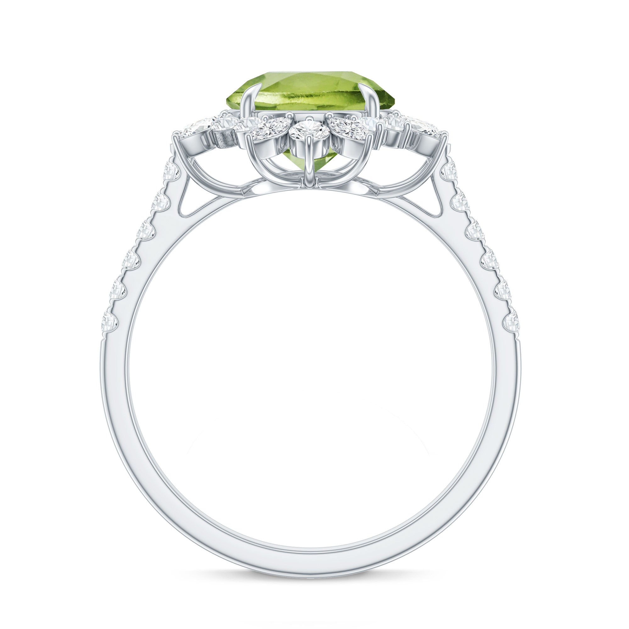 Natural 2 Carat Peridot Statement Engagement Ring with Halo AAA - Rosec Jewels