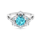 2 CT Swiss Blue Topaz Floral Engagement Ring with Diamond Accent Swiss Blue Topaz - ( AAA ) - Quality - Rosec Jewels
