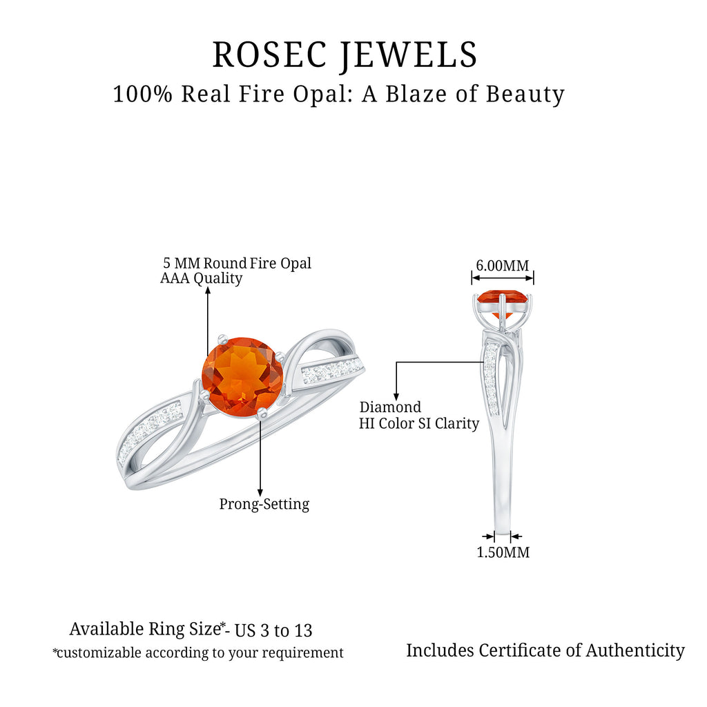 Fire Opal Solitaire Infinity Engagement Ring Fire Opal - ( AAA ) - Quality - Rosec Jewels