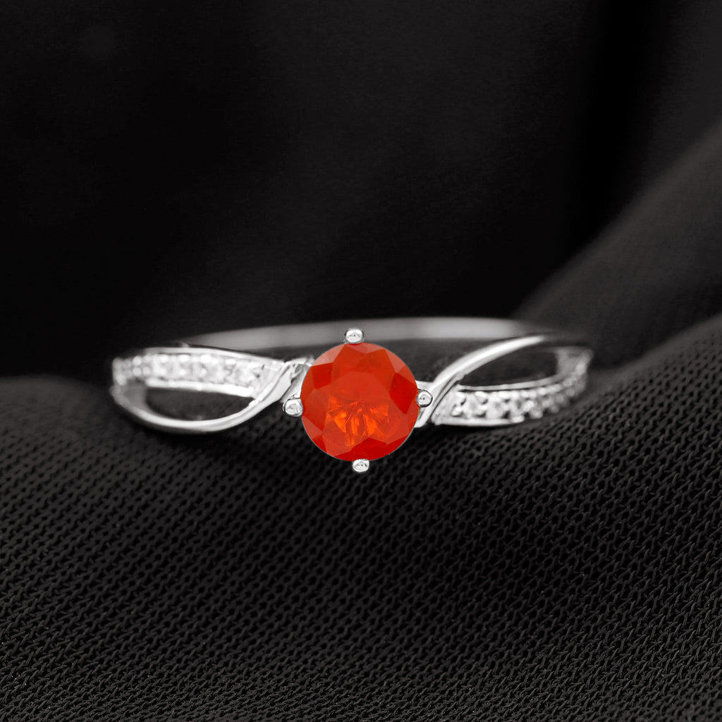 Fire Opal Solitaire Infinity Engagement Ring Fire Opal - ( AAA ) - Quality - Rosec Jewels