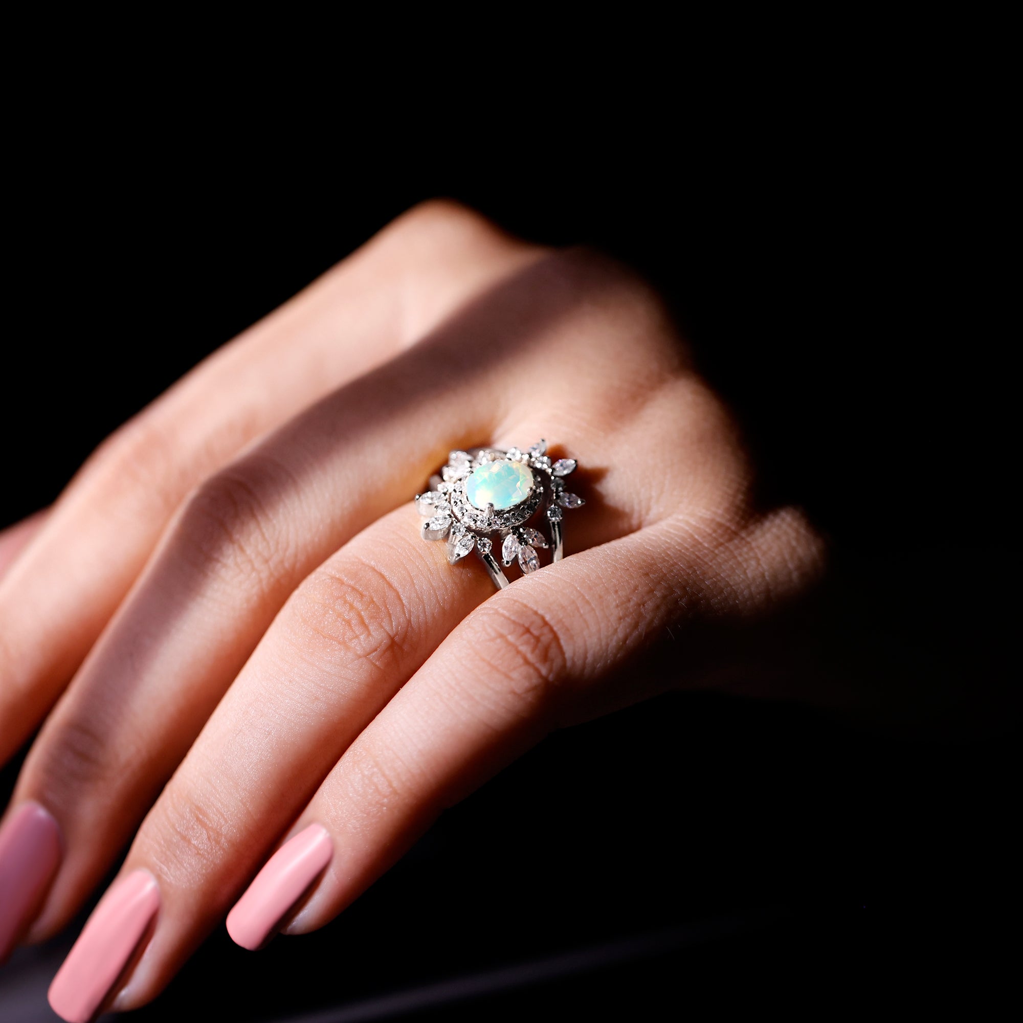 0.9 Carat Natural Certified Ethiopian Opal Engagement Ring Set of