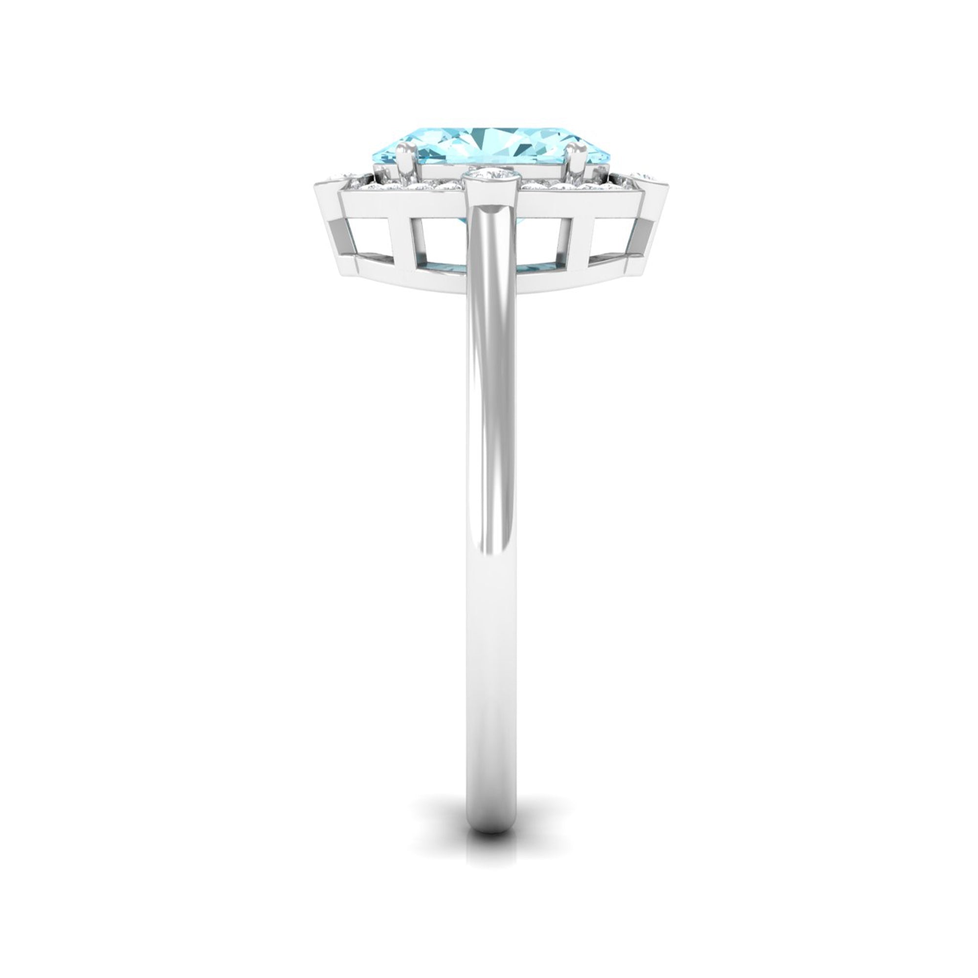 1 Carat Aquamarine Oval Halo Engagement Ring with Diamond AAA - Rosec Jewels
