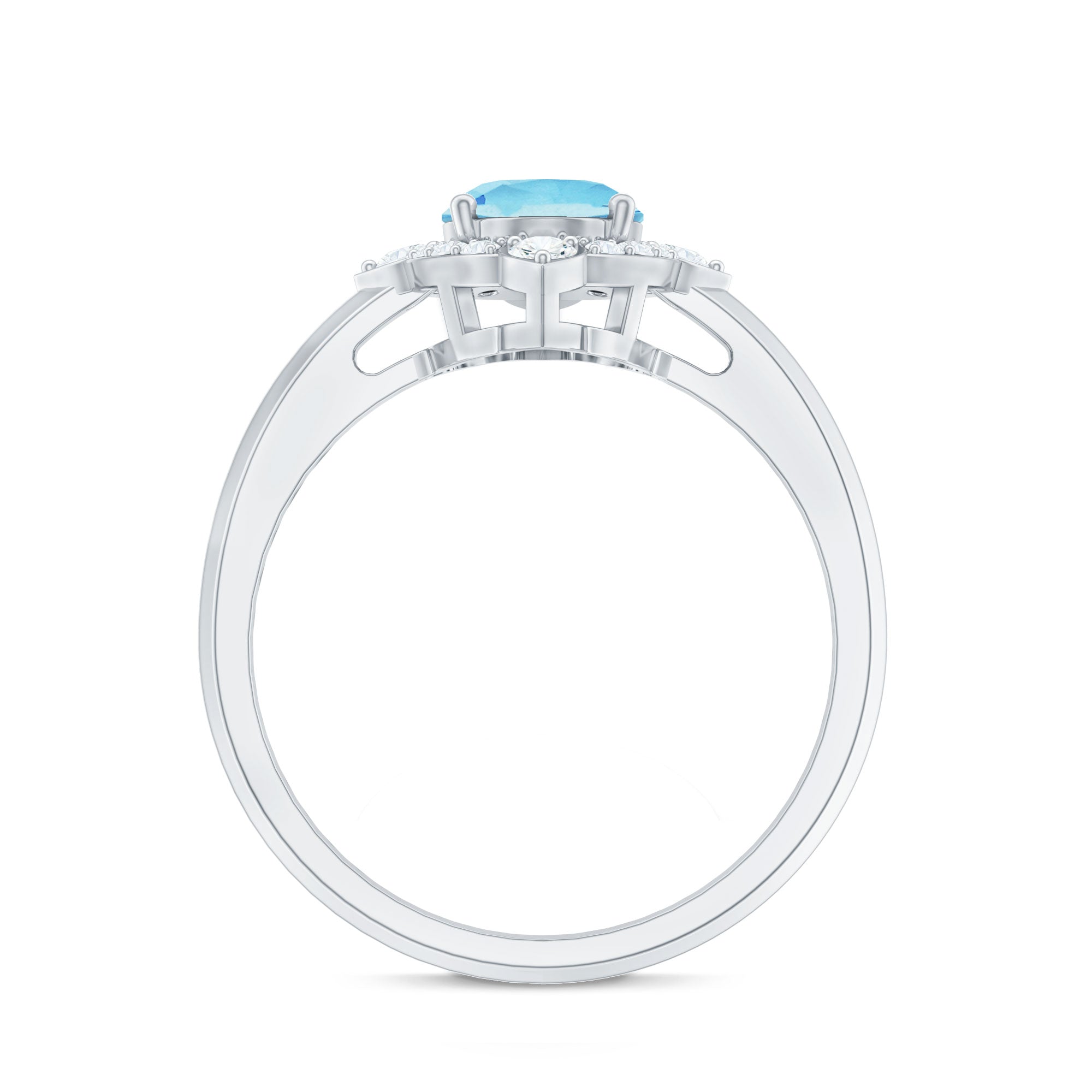 1 Carat Oval Engagement Ring with Real Aquamarine and Diamond AAA - Rosec Jewels
