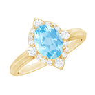 1 Carat Oval Engagement Ring with Real Aquamarine and Diamond AAA - Rosec Jewels