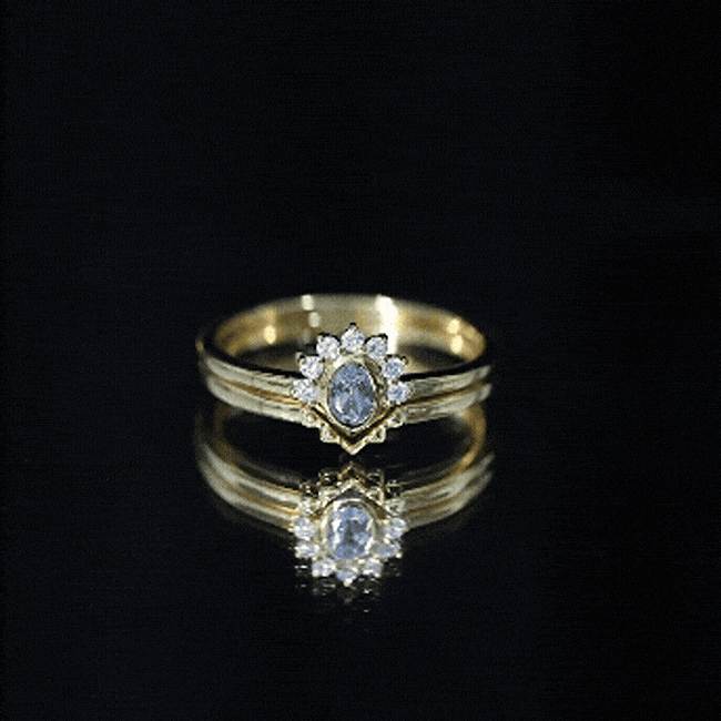 Natural Oval Cut Aquamarine Wedding Ring Set with Diamond Halo AAA 92.5 Sterling Silver - Rosec Jewels