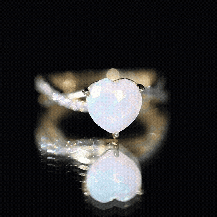 Natural 8mm Ethiopian Opal Heart Shaped Engagement Ring With Certificate AAA - Rosec Jewels