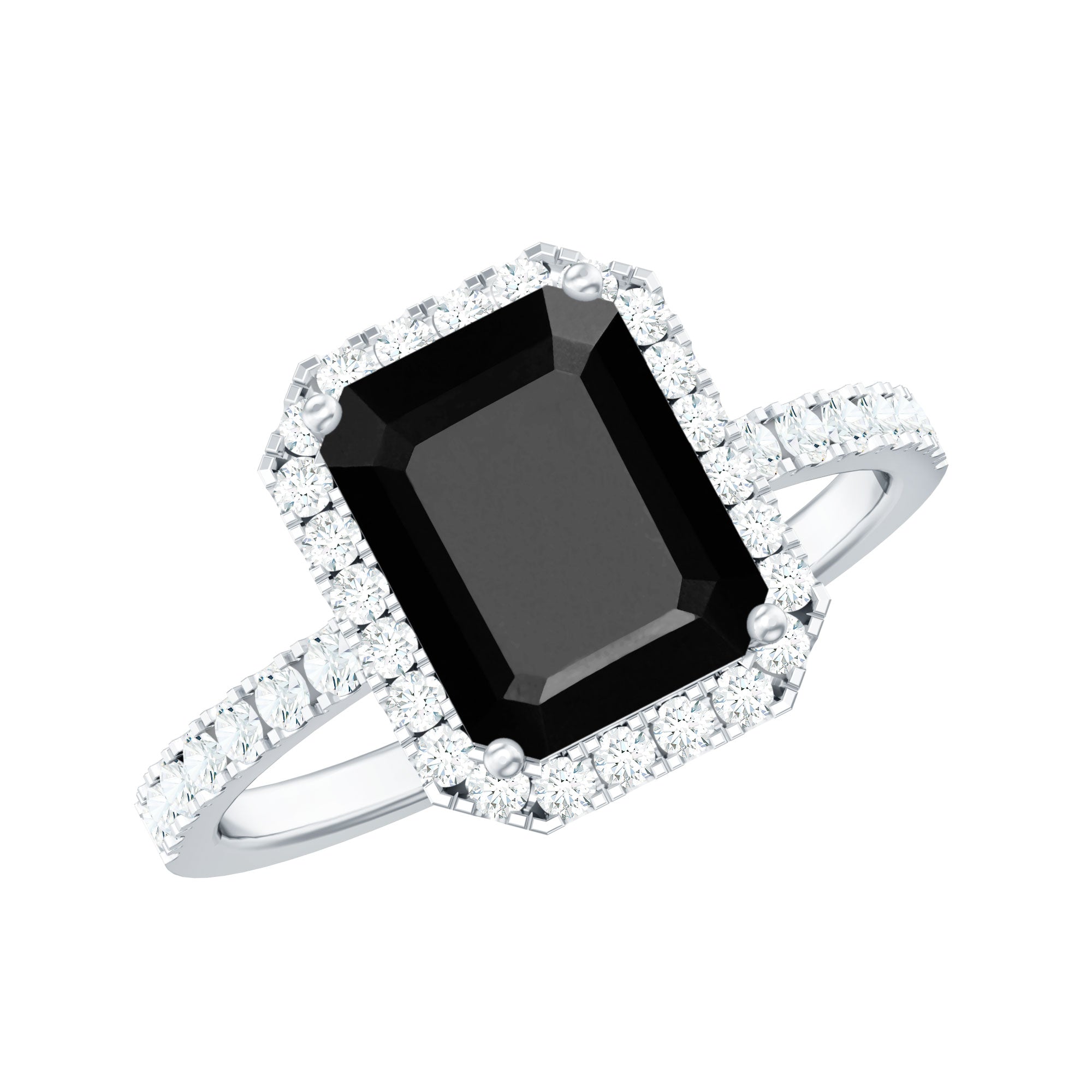 Emerald Cut 7x9mm Black Onyx Diamond Ring – Rosec Jewels
