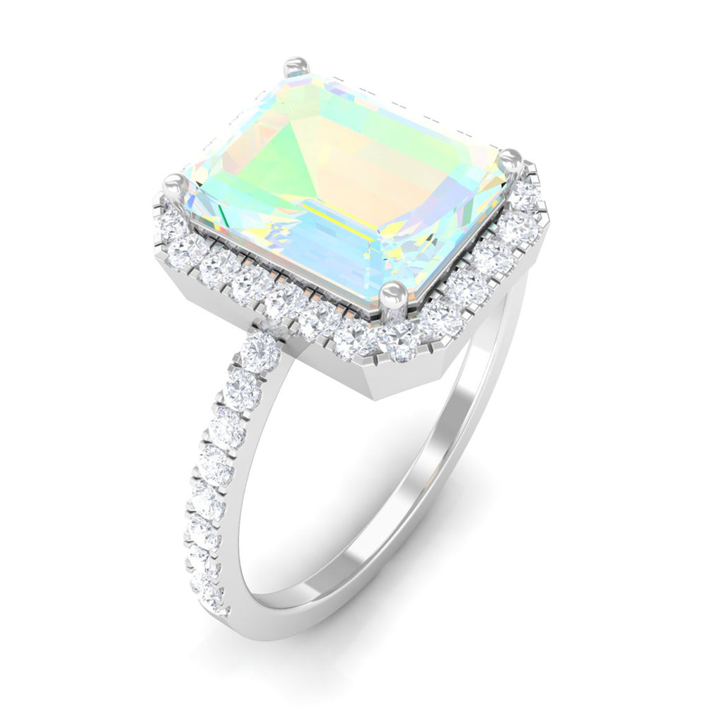 Rosec Jewels-Octagon Cut Ethiopian Opal Simple Engagement Ring with Diamond Halo