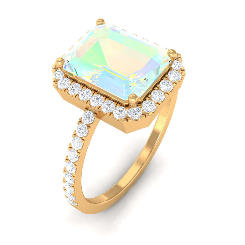 Rosec Jewels-Octagon Cut Ethiopian Opal Simple Engagement Ring with Diamond Halo