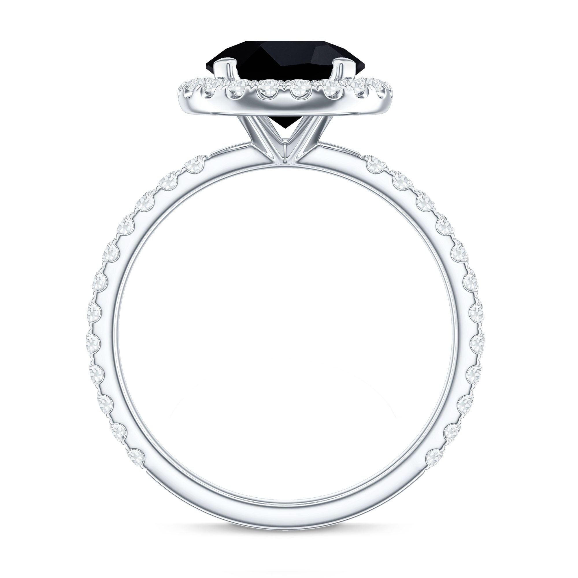 8mm Round Shape Black Onyx Engagement Ring with Diamond Halo AAA - Rosec Jewels