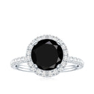 8mm Round Shape Black Onyx Engagement Ring with Diamond Halo AAA - Rosec Jewels
