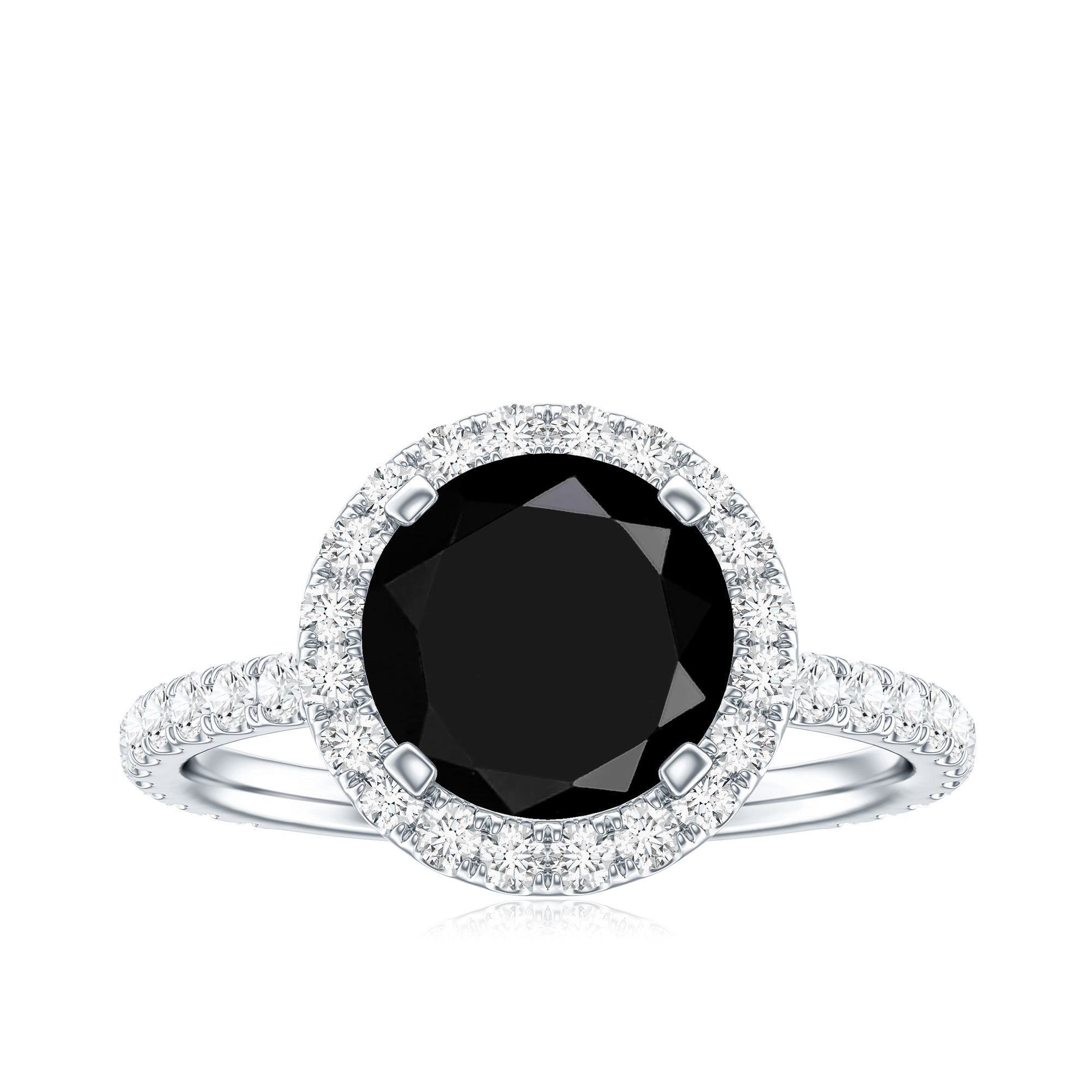 8mm Round Shape Black Onyx Engagement Ring with Diamond Halo AAA - Rosec Jewels