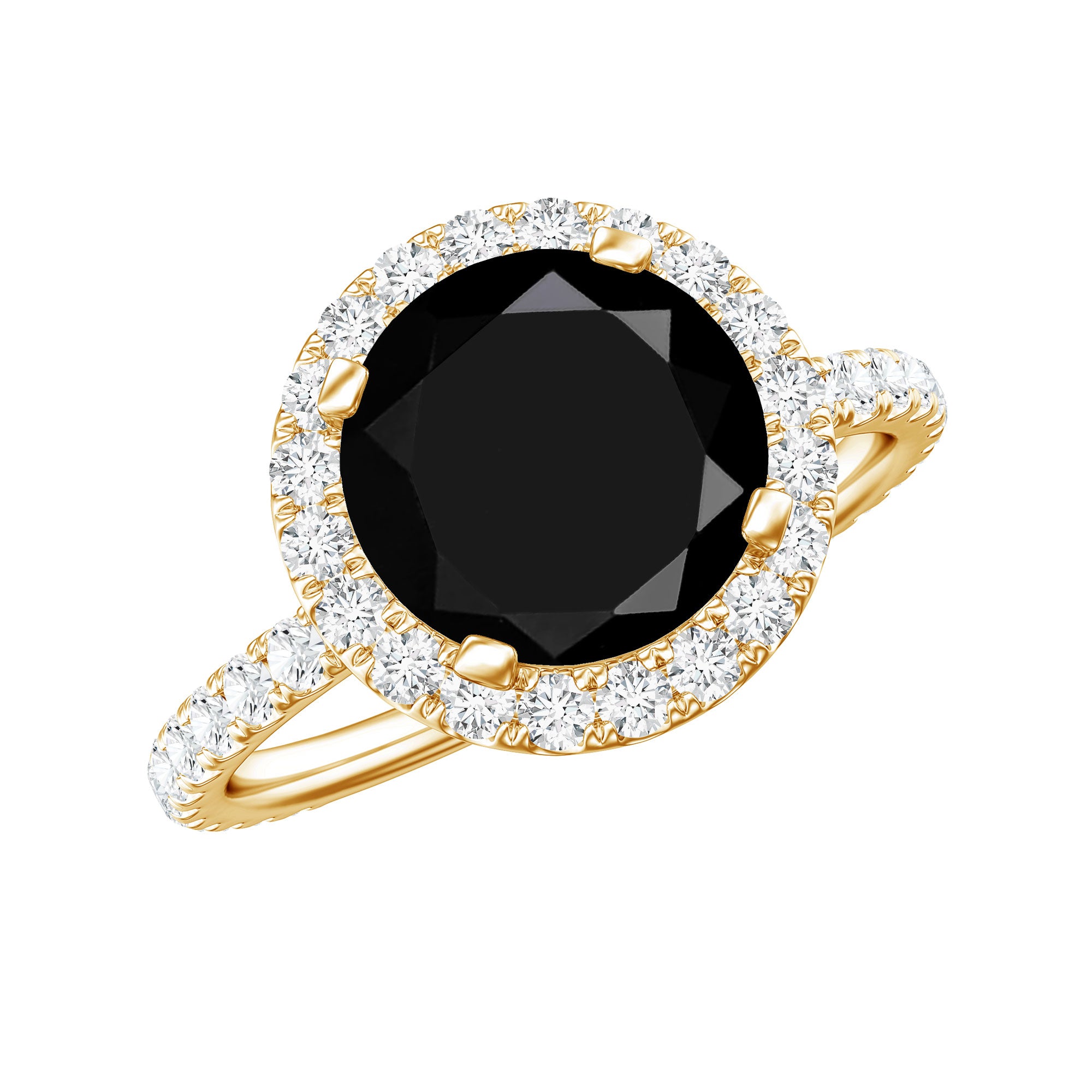 8mm Round Shape Black Onyx Engagement Ring with Diamond Halo AAA - Rosec Jewels